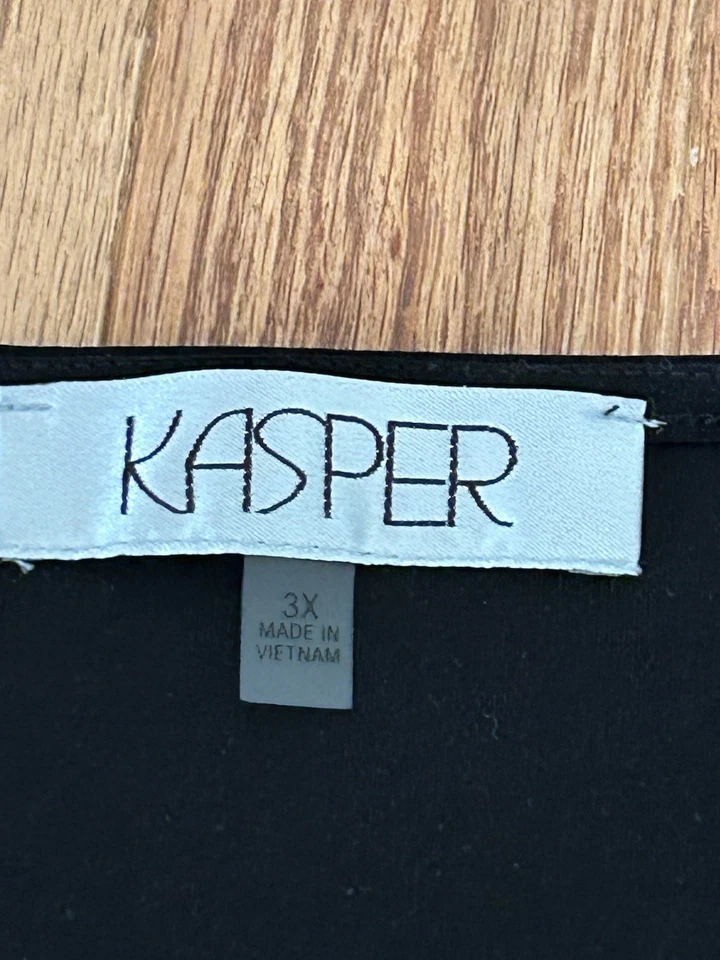 Top Kasper para mujer talla grande 3X negro festoneado cuello redondo sin mangas oficina Foto 2 de 4