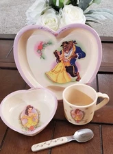 Vintage 90’s Disney BEAUTY & THE BEAST 4 Piece Set w/Plate, Bowl, Cup, Spoon