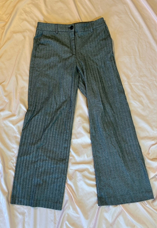 Rachel Zoe Women’s Gray Herringbone Dress Pants Flat Front Straight Leg