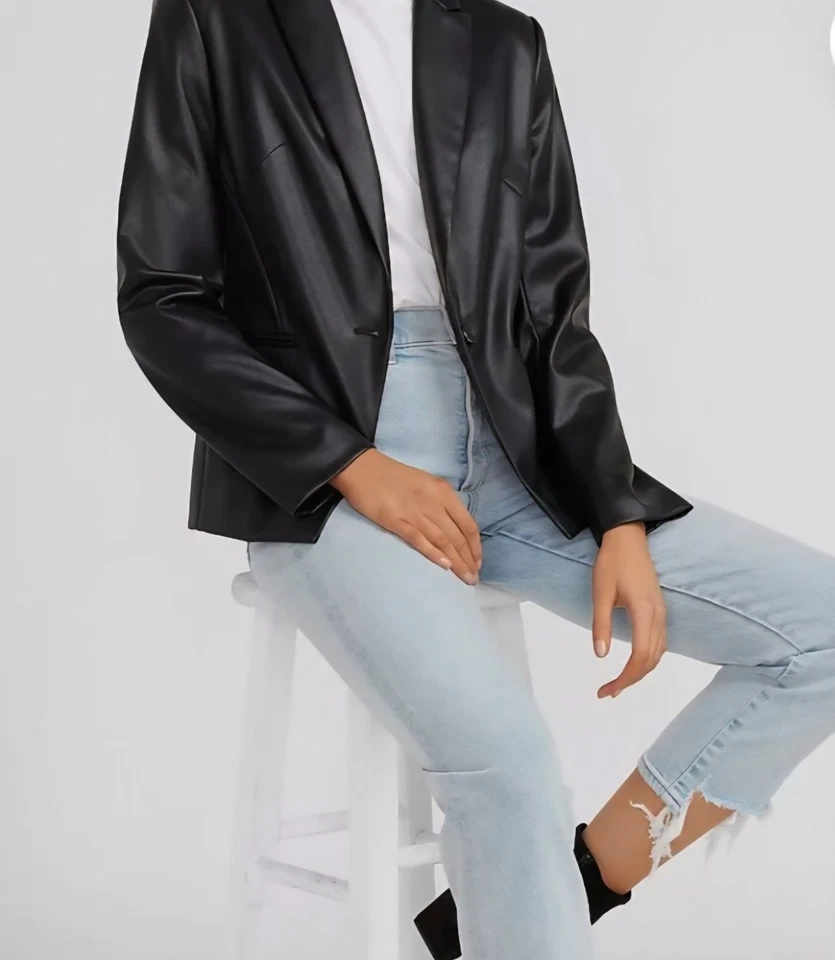 Blazer Express para mujer grande negro imitación cuero informal Foto 2 de 3