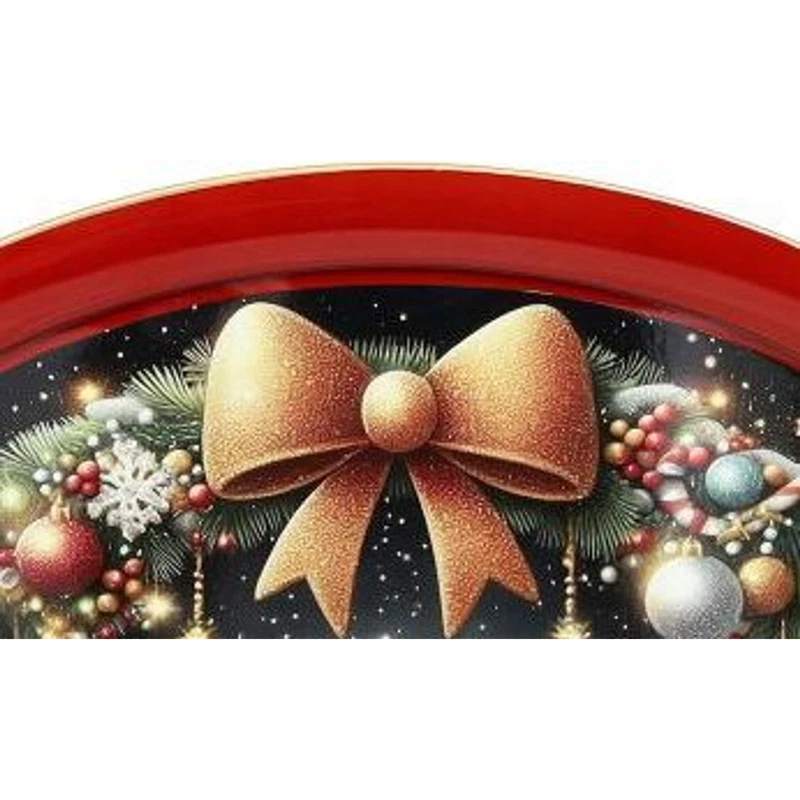 Vassoio Ovale 50x30 cm BRANDANI Christmas Rosso Natale Manici a Fiocco, fotografia 7 di 9