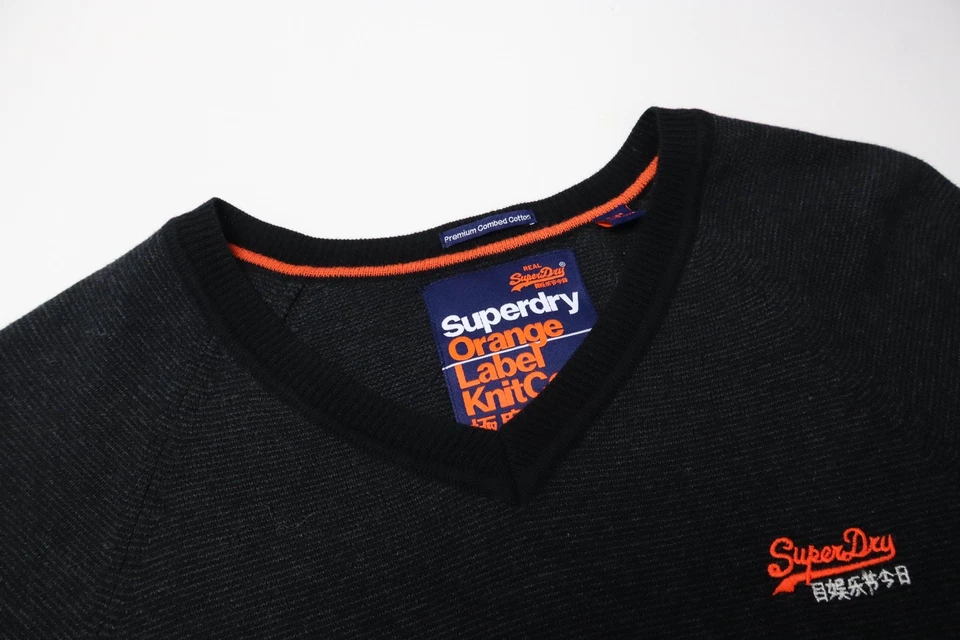 Jersey SUPERDRY Para Hombre MEDIANO Cuello en V Tejido Apretado Logo Rayas Negras Foto 4 de 4