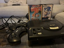 Sega mega Drive bundle black console 2 x controllers Sonic & Sonic 2