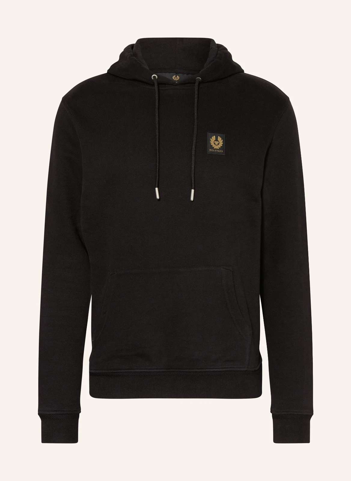 MENS BELSTAFF COTTON FLEECE HOODIE TOP PATCH LOGO BLACK