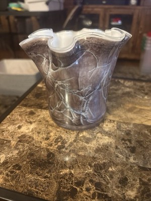 VTG Hand Blown Glass Vase Brown Reflective On Outside And Milk White Inside