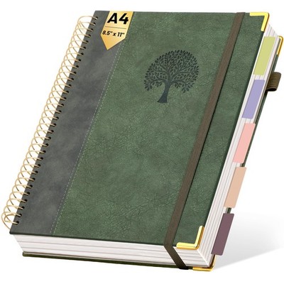 Hardcover Spiral Notebook 8.5'' x 11'' Leather 5 Subject Notebook College Ruled...