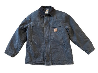 Carhartt C26 BLK Men s Medium Faded Distressed Chore Jacket Quilted Lining Black
