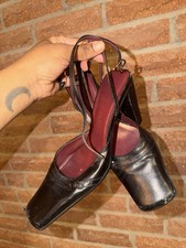 Vintage Y2K Nine West Square Toe Chunky Heel Mary Jane Black Leather Sz 7