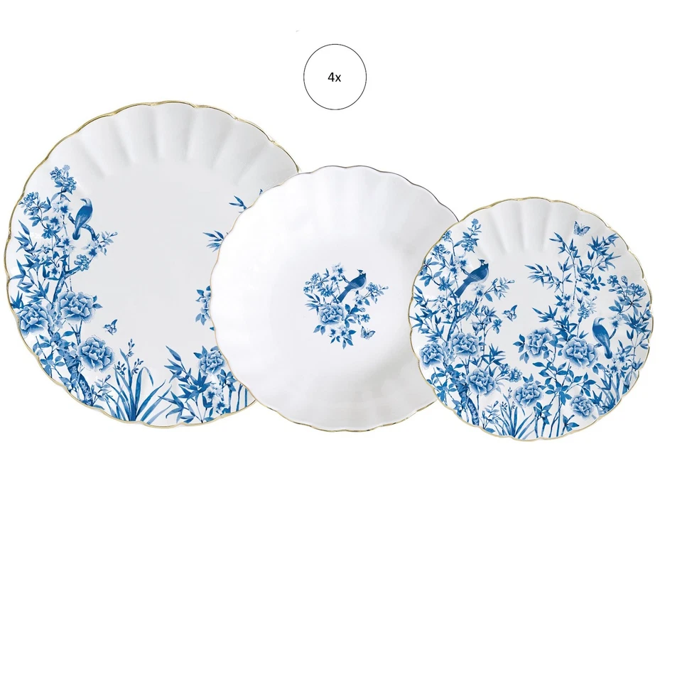 12tlg. Tellerset PARADISE GARDEN für 4 Personen weiß blau Porzellan Easy Life