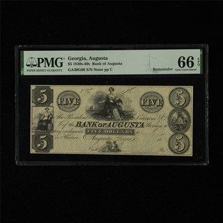 1830s 50s Georgia Augusta 5 Dollars PMG 66 EPQ Gem UNC Remainder