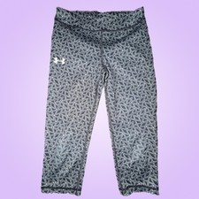 Under Armour Girls Black and White Geometric Cropped Athletic Leggings