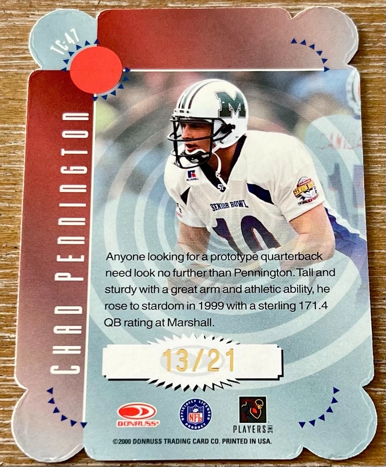 CHAD PENNINGTON 2000 Donruss Elite TURN OF THE CENTURY GOLD RC ROOKIE #13/21 ! - Image 2 of 2