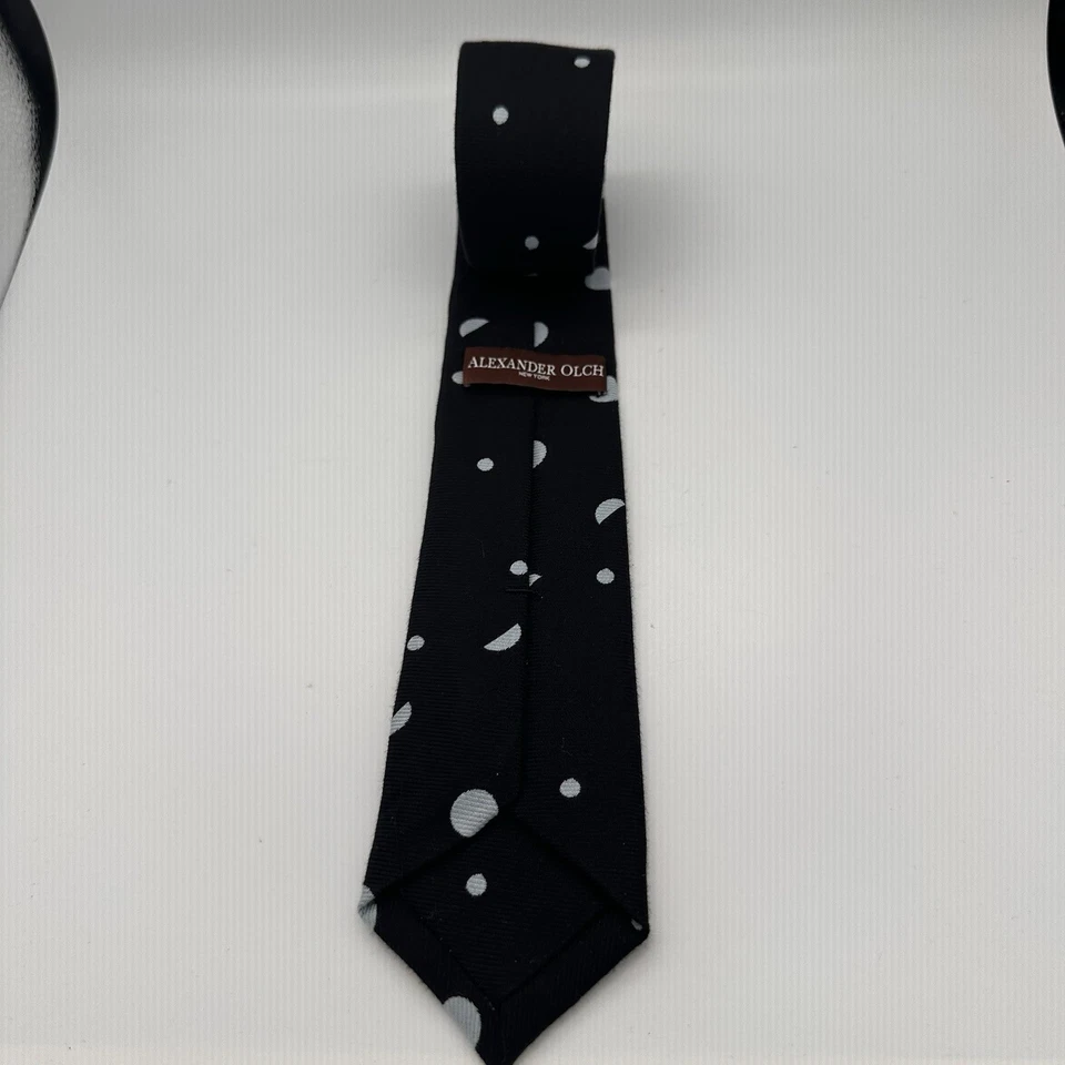 Alexander Olch черный белый пятнистый узкий галстук 56x2,5 NYC хлопок роскошь дизайнер - Изображение 2 из 4
