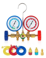 5FT HVAC Gauges Fits for R134A R12, R22, R502, AC Gauge Set with Quick Couplers,