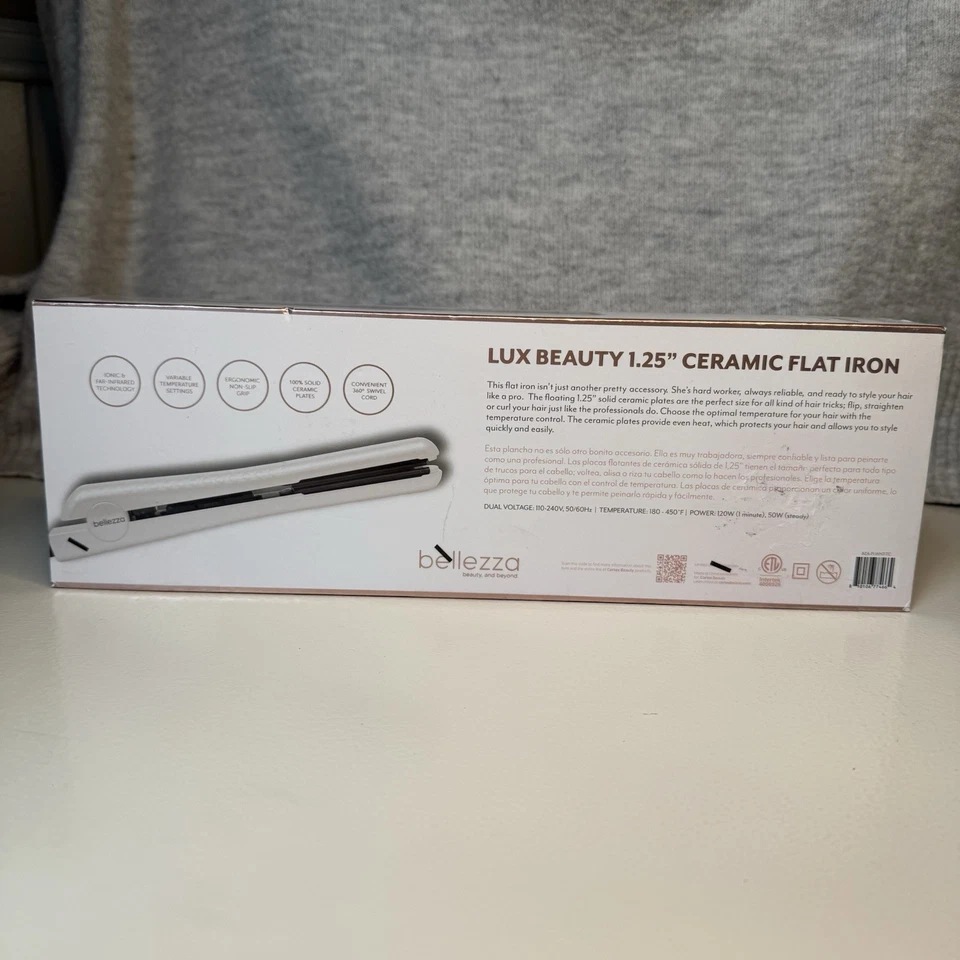 NUEVO Lux Beauty Bellezza 1.25" Cerámica Plancha Cabello Recto Rizo Abatible 450° Foto 4 de 4