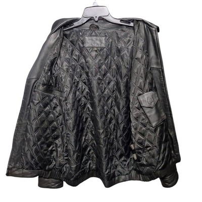 St Johns Bay Black Leather Zip Front Bomber Jacket Mens Size Extra