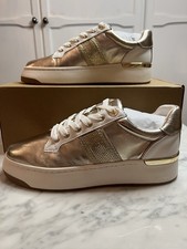 Image of Dune London Emeelia Gold Metallic Leather Trainers Uk4 RRP £99 Sold Out Bnib New