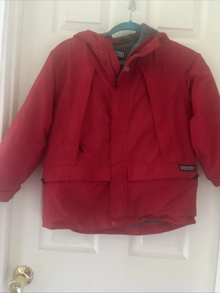 Chaqueta Lands End Youth S Squall Roja Con Capucha Forrada de Vellón Squall Invierno Abrigo Esquí Foto 3 de 4