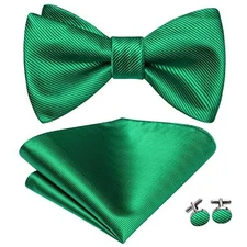  Silk Self Tie Bow Ties for Men Adjustable Men's Bowtie Handkerchief Teal Green