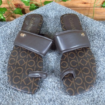 Calvin Klein Missy Womens Slide Sandals Size 6 Brown Logo  display picture 3