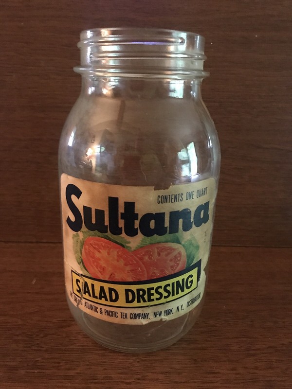 Vintage Glass Jar Sultana Salad Dressing with Label - Quart Size