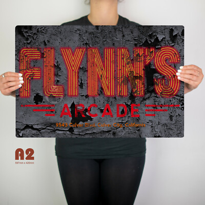 Flynns Distressed Arcade Metallschild Tron Film Logo Mcp Grid Man Cave Gitter