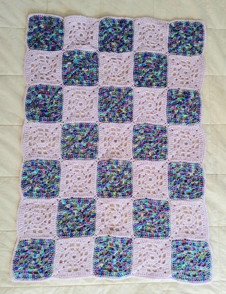 Vintage Baby Doll Afghan, Multi Colors Granny Squares Afghan, Doll