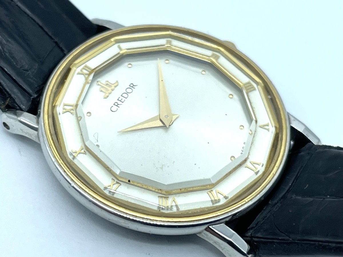 SEIKO Credor Quartz Ladies Watch Cut Glass Silver Dial 18KT Gold