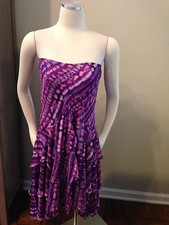 Cache Ikat Pink Purple Strapless Tiered Layered Dress Medium Excellent