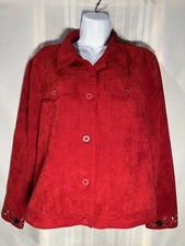 Nwot! Sz Xl, Maroon Suede Cloth Jean Type Jacket. Embroidered. Pockets