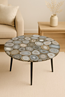 Botswana Agate Coffee Table | Crystal Stone Slab | Boho Luxe Home Decor