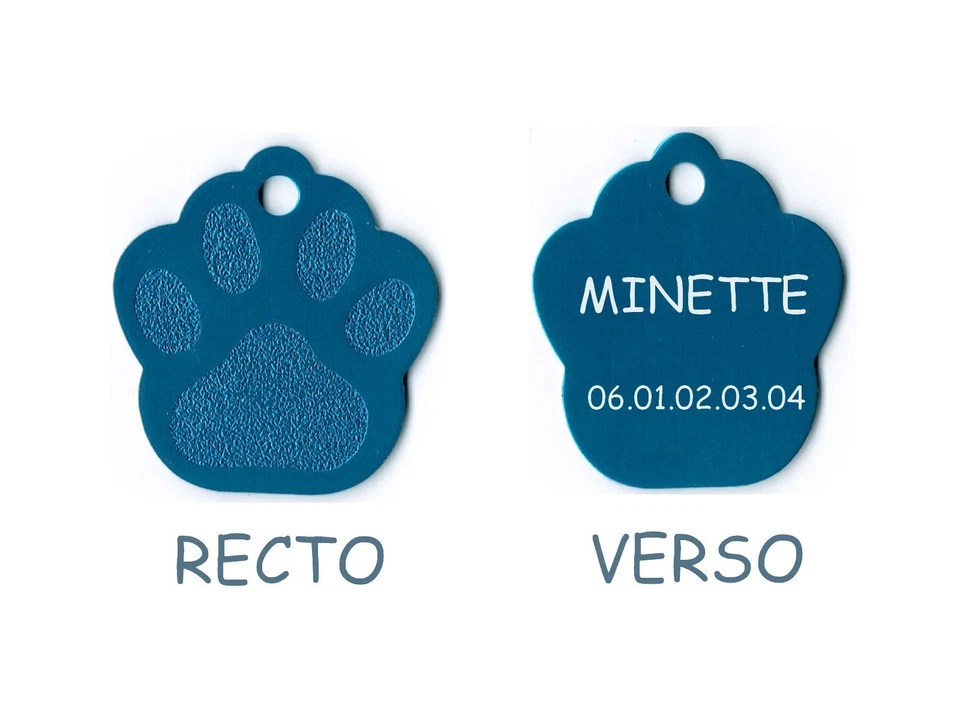 medaille gravee chien ou chat - modele petite patte de chat calinette - bleue - Photo 1/1