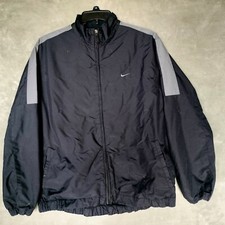 Nike Vintage Track Jacket L Black Nylon Windbreaker Y2K Swoosh Full Zip Stains