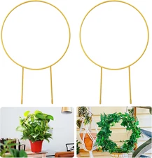 2 Pack Circle Trellis for Climbing Plants Indoor, 15" Gold Small Plant Support S