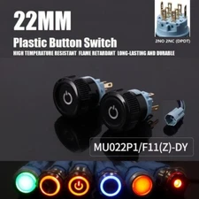 22mm 2NO 2NC 5A IP67 Waterproof Flat Head Power Symbol LED Push Button Switch