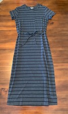 SPLENDID Womens Small Dress, Long Maxi, Anders Striped, Tie Waist, Grey, Black