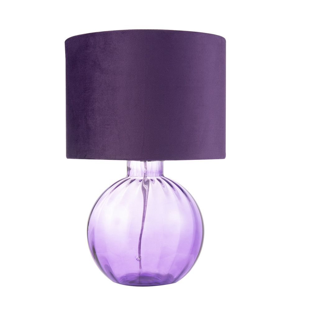 Contemporary Deep Purple Ribbed Glass Table Lamp with Soft Velvet Fabric Shad...
