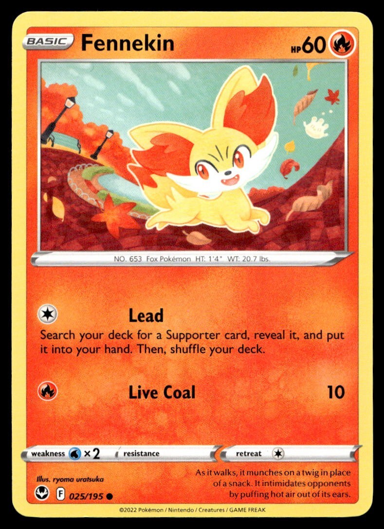 Fennekin 25/195 Pokemon Card Silver Tempest Common 60 HP Near Mint E5