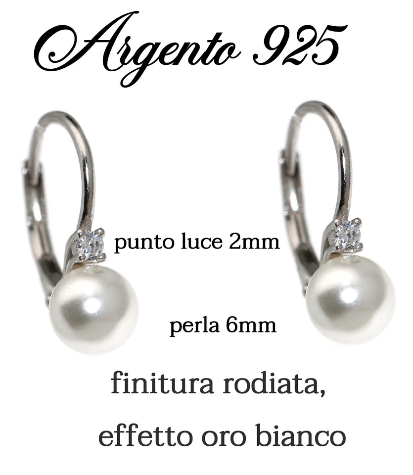 orecchini tutto vero argento 925 monachella perla chiara e punto luce brillante - Immagine 4 di 4