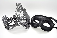 Couple Men Women Black Laser Cut Filigree Glitter Venetian Masquerade Mask