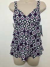 Swim Solutions Wireless One Piece Swimsuit 8 Tummy Control Hip Minimizer Tiered