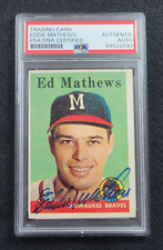 Rare 1958 ED MATHEWS Signed Topps Baseball Card-HOF-MILWAUKEE BRAVES-PSA