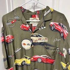 Paradise Found Shirt Mens Large Green S/S Corvette Stingray Print General Motors