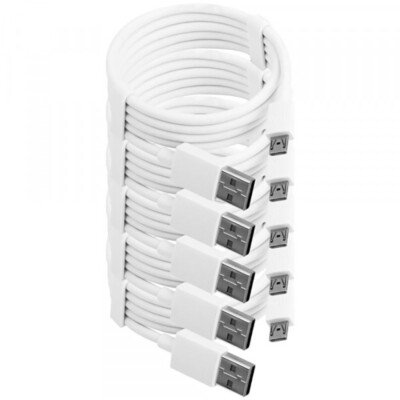 5 Pack 2m Long Data Sync Charging Micro USB Cable Cord for Android Phone Bulk