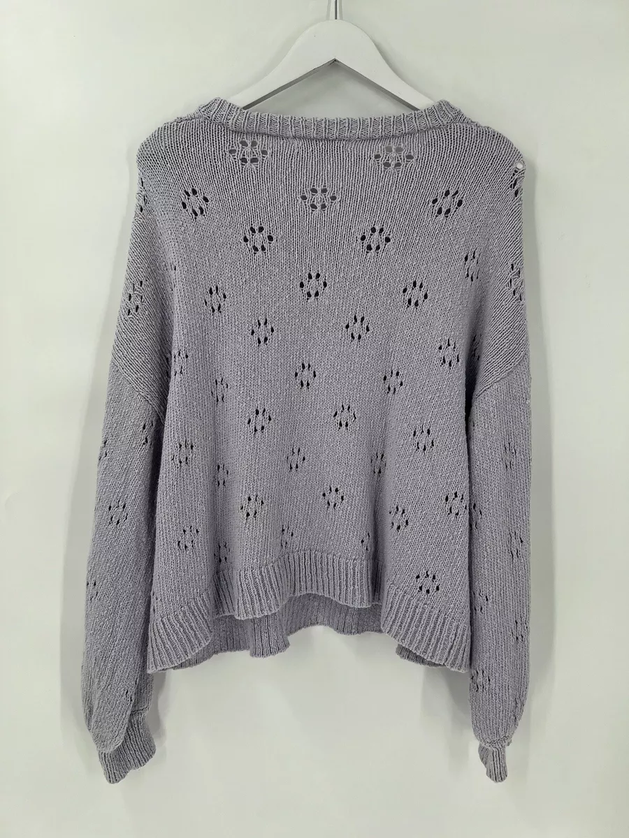 Floral pointelle store pullover sweater