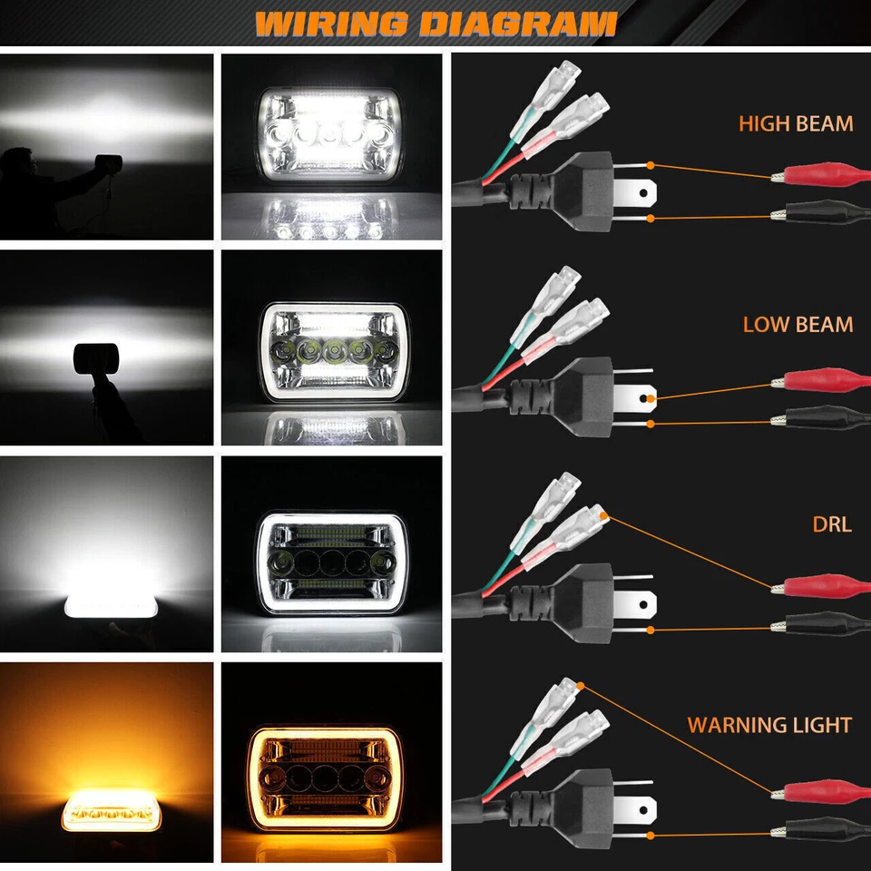 Fit Jeep J10 J20 Pickup 1974-1988 5x7" 7x6inch Led Headlight Hi/Lo Beam Halo DRL - Image 2 of 4