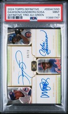 2024 Topps Definitive Andre Dawson Ryne Sandberg Sammy Sosa Trio Auto 8/10 PSA 9