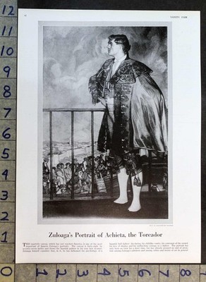 1920 ACHIETA TOREADOR SPANISH BULLFIGHTER IGNACIO ZULOAGA ARTIST PRINT FC14283