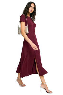 Sandro Milla Knit Midi Dress   Red Button-Front Casual Dress