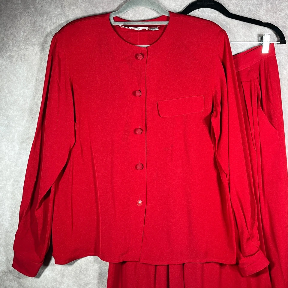 Conjunto de Pantalones Vintage Anne Klein II Mujer 10 Rojo Ligero Oficina Viaje Dinero Antiguo Foto 2 de 4